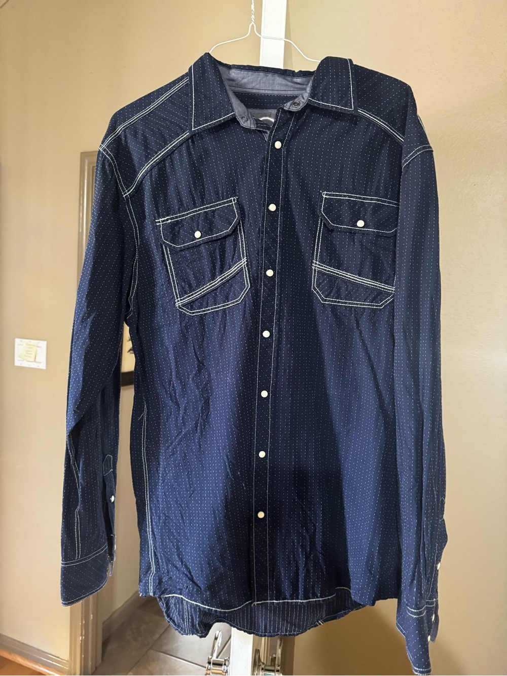 BKE Men's Dark Navy Button-Down Shirt with Contrast Stitching